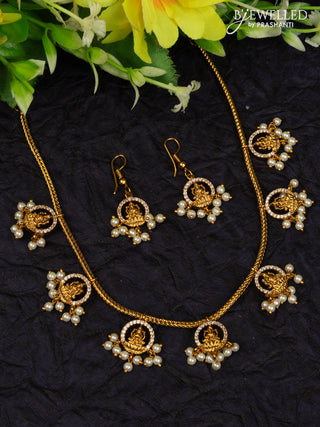 Antique attigai necklace lakshmi design with cz stones and pearl hangings