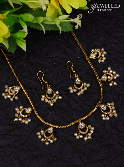 Antique attigai necklace with kundan & cz stones and pearl hangings