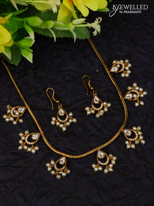 Antique attigai necklace with kundan & cz stones and pearl hangings