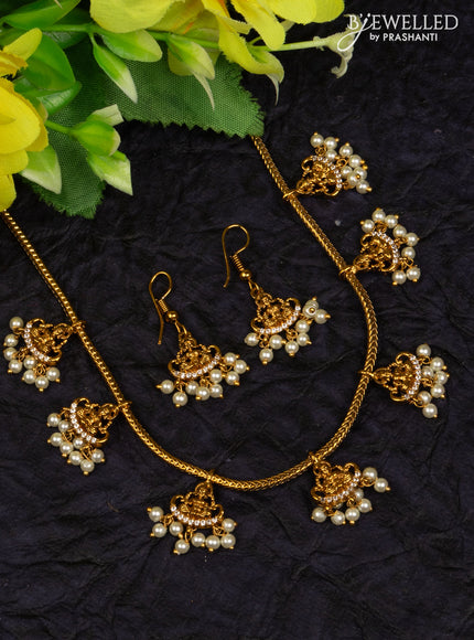 Antique attigai necklace lakshmi design with cz stones and pearl hangings