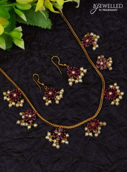 Antique attigai necklace with ruby & cz stones and pearl hangings