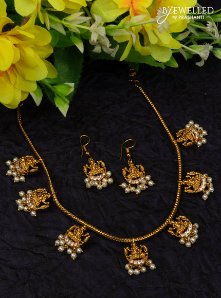 Antique attigai necklace lakshmi design with cz stones and pearl hangings