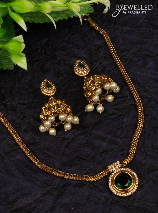 Antique attigai necklace with emerald and cz stones