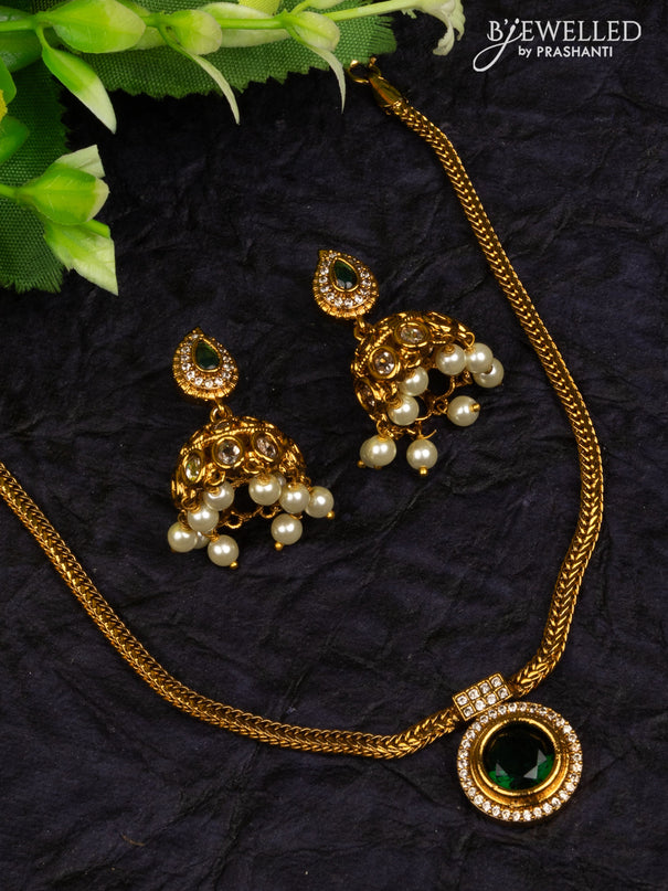 Antique attigai necklace with emerald and cz stones