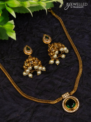 Antique attigai necklace with emerald and cz stones