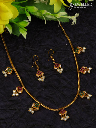 Antique attigai necklace with kemp & cz stones and pearl hangings