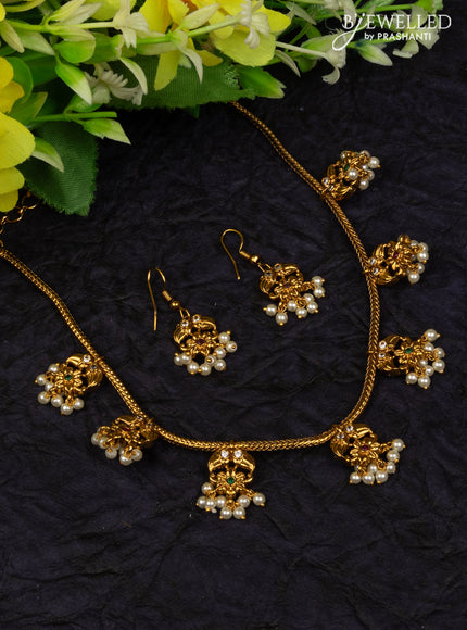Antique attigai necklace manga design with kemp & cz stones and pearl hangings