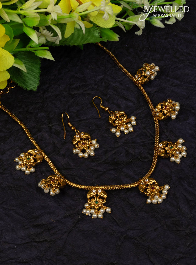 Antique attigai necklace manga design with kemp & cz stones and pearl hangings