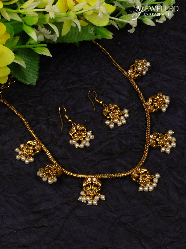 Antique attigai necklace manga design with kemp & cz stones and pearl hangings