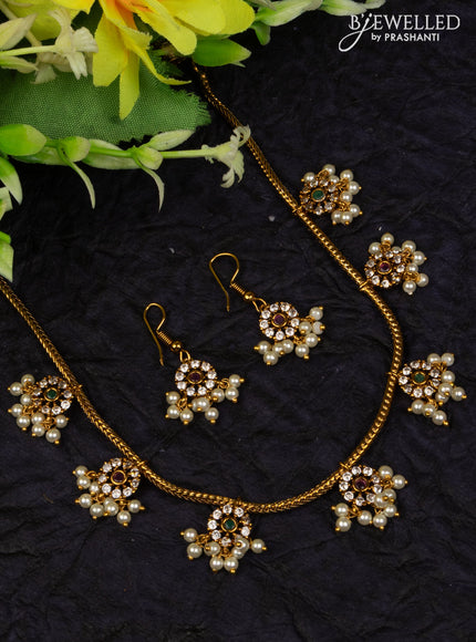 Antique attigai necklace with kemp & cz stones and pearl hangings