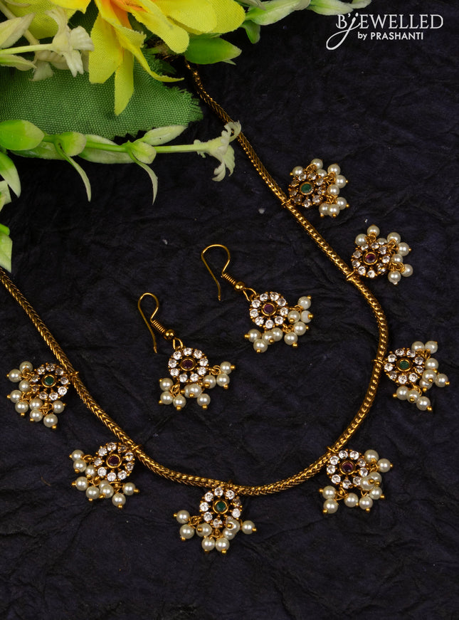 Antique attigai necklace with kemp & cz stones and pearl hangings