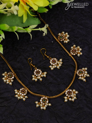 Antique attigai necklace with kemp & cz stones and pearl hangings