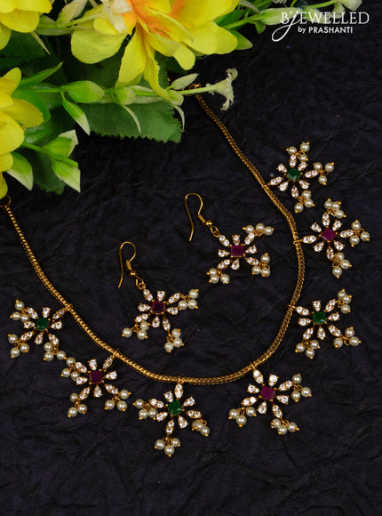 Antique attigai necklace with kemp & cz stones and pearl hangings
