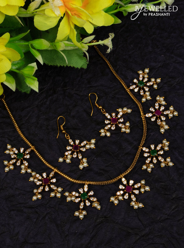 Antique attigai necklace with kemp & cz stones and pearl hangings