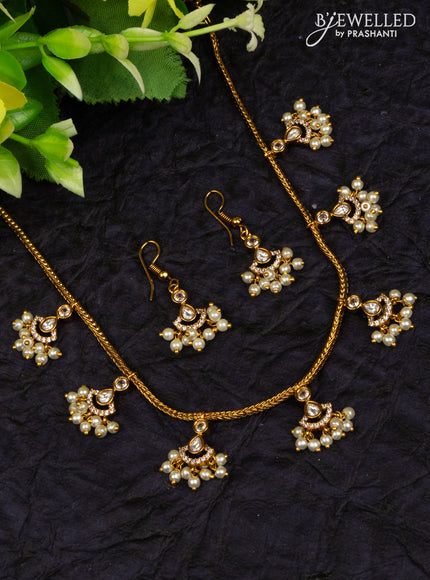 Antique attigai necklace with kundan & cz stones and pearl hangings