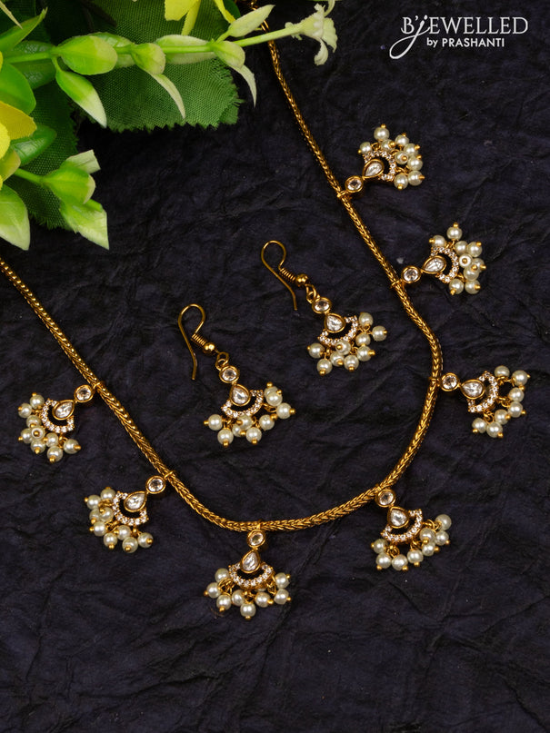 Antique attigai necklace with kundan & cz stones and pearl hangings