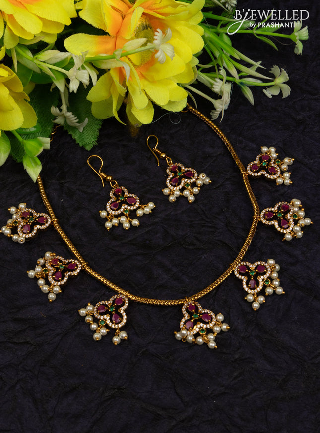 Antique attigai necklace with kemp & cz stones and pearl hangings