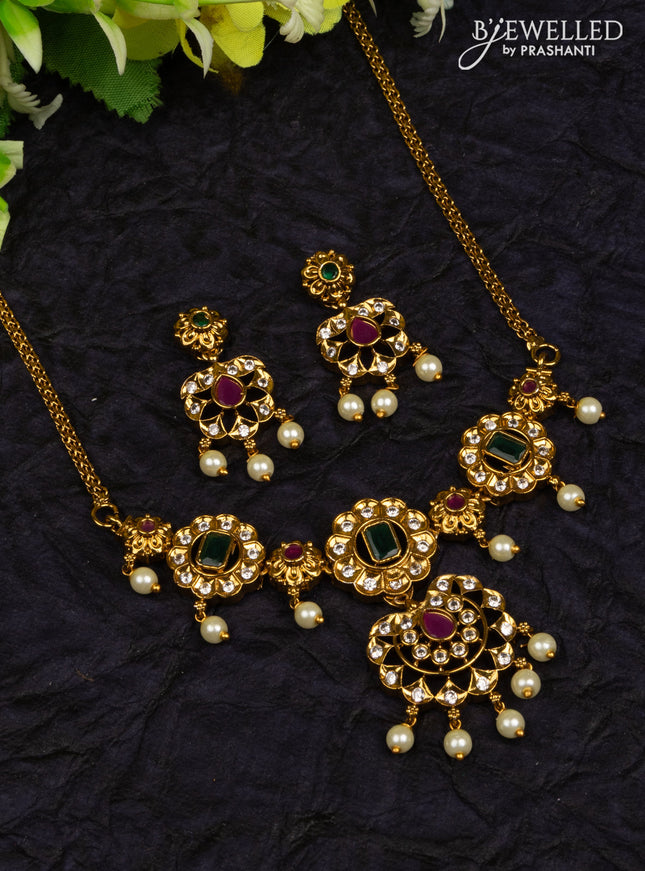 Antique attigai necklace with kemp & cz stones and pearl hangings