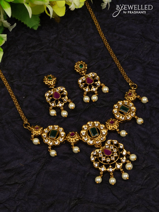 Antique attigai necklace with kemp & cz stones and pearl hangings