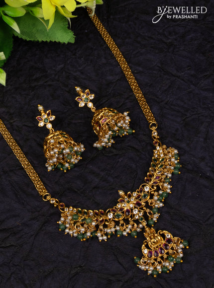 Antique attigai necklace with kemp & cz stones and pearl hangings