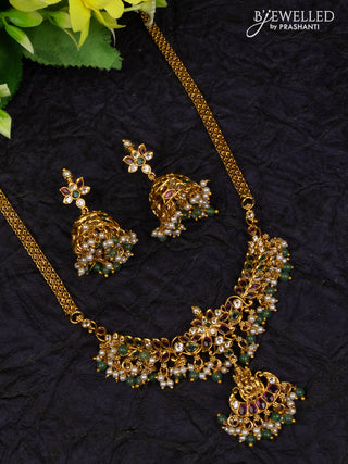 Antique attigai necklace with kemp & cz stones and pearl hangings
