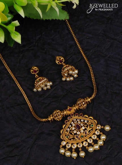 Antique attigai necklace with kemp & cz stones and pearl hangings