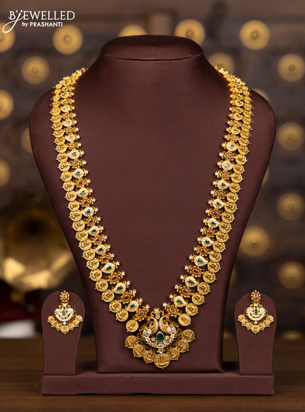 Antique haaram with lakshmi kasu design and kemp & cz stones