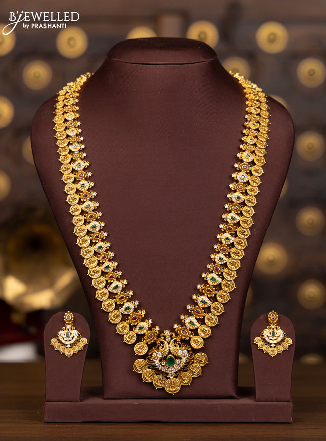 Antique haaram with lakshmi kasu design and kemp & cz stones