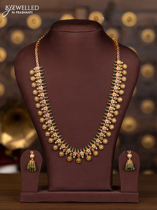 Antique haaram ramdarbar design with pink kemp and cz stones in mint green beads