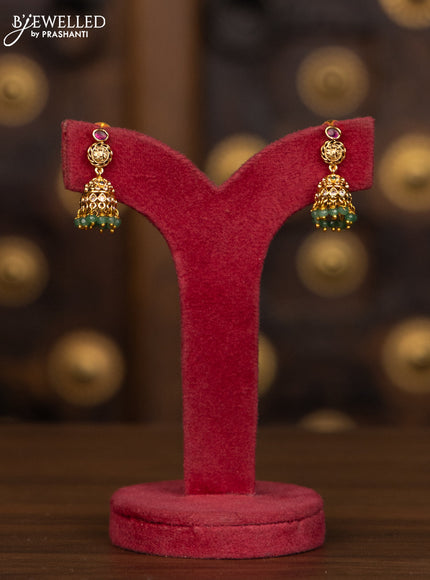 Antique haaram ramdarbar design with pink kemp and cz stones in mint green beads
