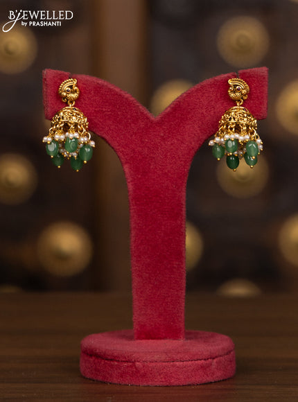 Antique haaram lakshmi design with pink kemp and cz stones in pearl & mint green beads hangings