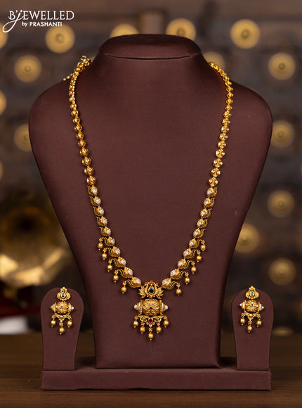 Antique haaram with kemp and cz stones in golden beads hangings