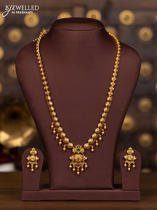 Antique haaram with kemp and cz stones in golden beads hangings
