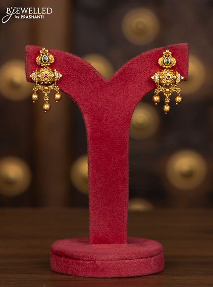 Antique haaram with kemp and cz stones in golden beads hangings