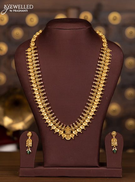 Antique haaram lakshmi kasu design with pink kemp stones