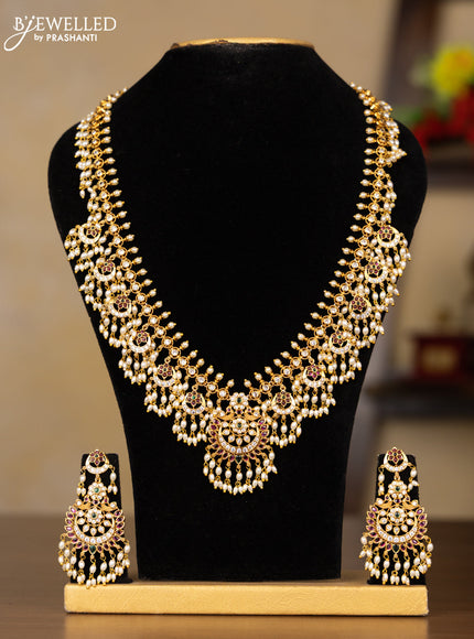 Antique guttapusalu haaram chandbali design with kemp and cz stones in pearl hangings
