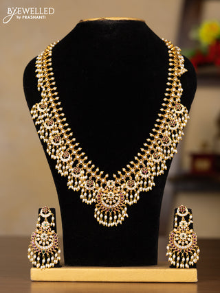 Antique guttapusalu haaram chandbali design with kemp and cz stones in pearl hangings