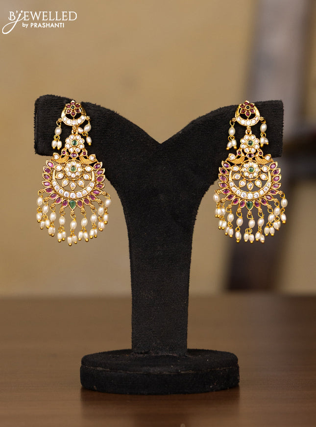 Antique guttapusalu haaram chandbali design with kemp and cz stones in pearl hangings