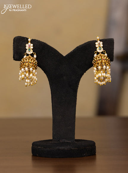 Antique guttapusalu haaram floral & chandbali design with kemp and cz stones in pearl hangings