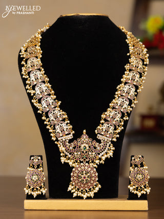 Antique guttapusalu haaram peacock design with kemp and cz stones in pearl hangings