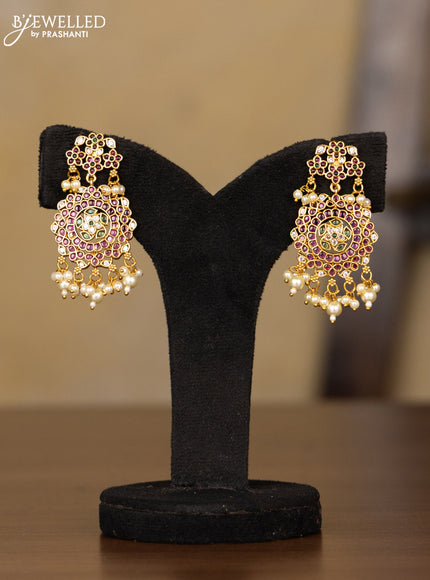 Antique guttapusalu haaram peacock design with kemp and cz stones in pearl hangings