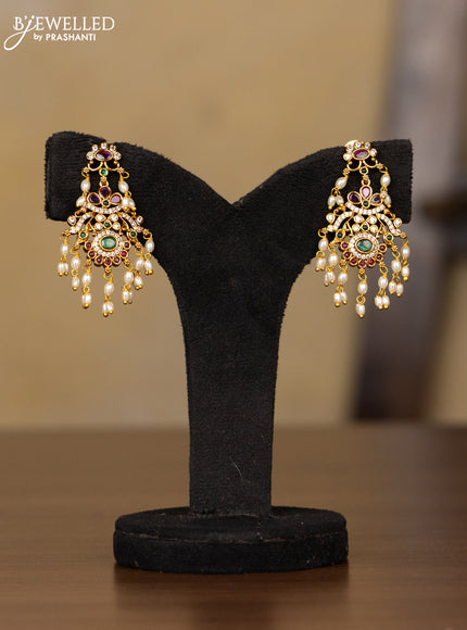 Antique guttapusalu haaram peacock design with kemp and cz stones in pearl hangings
