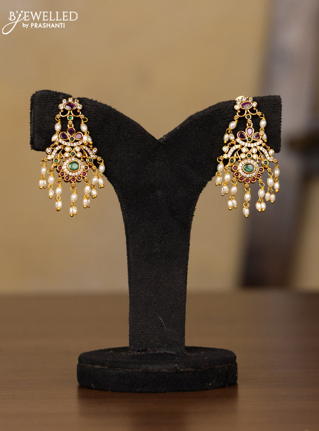Antique guttapusalu haaram peacock design with kemp and cz stones in pearl hangings