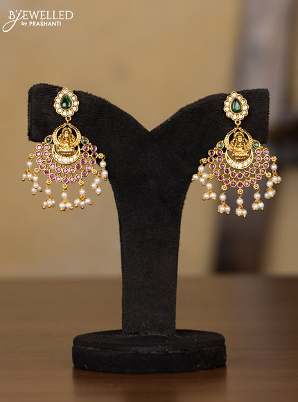 Antique guttapusalu haaram lakshmi design with kemp and cz stones in pearl hangings