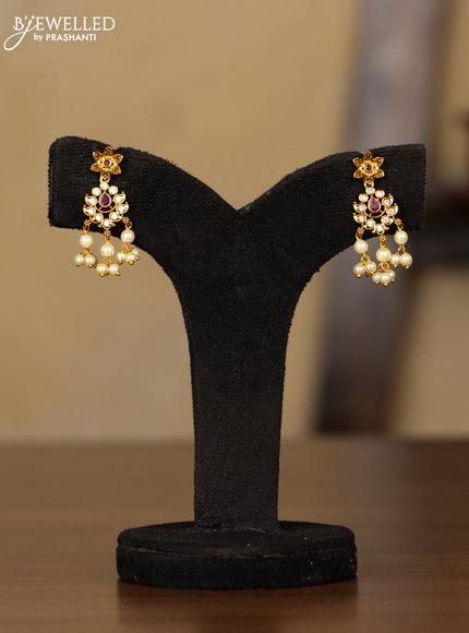 Antique guttapusalu haaram with kemp and cz stones in pearl hangings