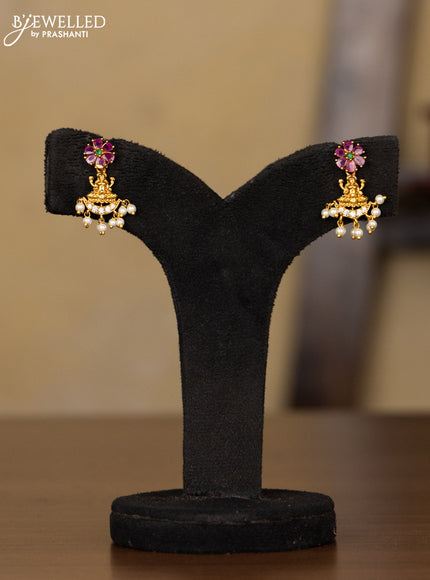 Antique guttapusalu haaram lakshmi design with kemp and cz stones in pearl hangings