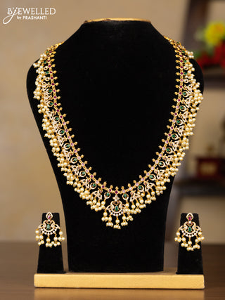 Antique guttapusalu haaram peacock design with kemp and cz stones in pearl hangings