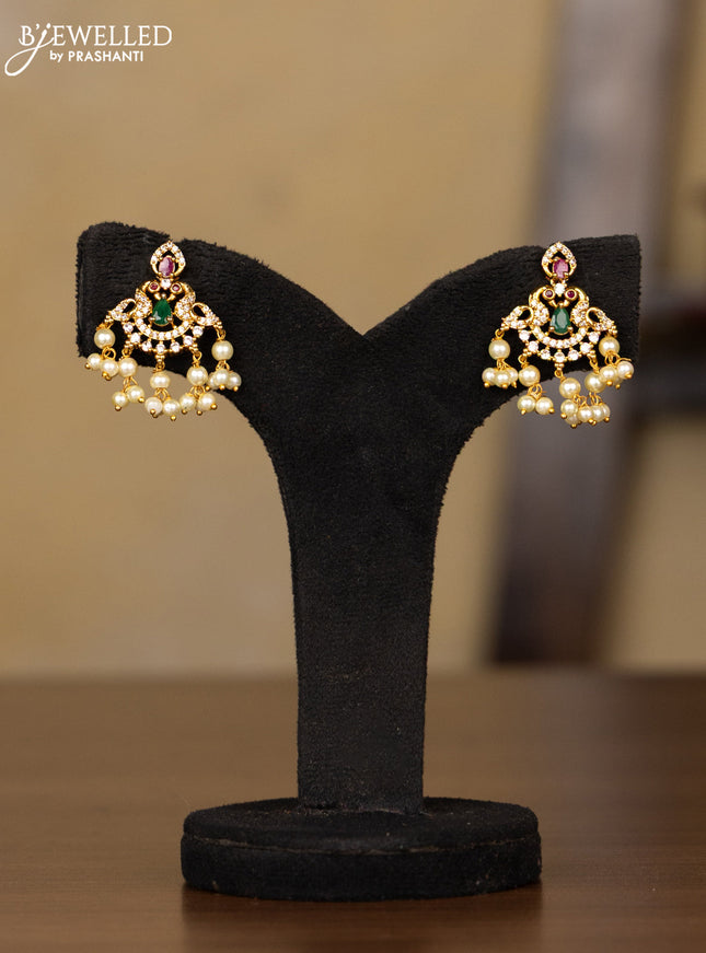 Antique guttapusalu haaram peacock design with kemp and cz stones in pearl hangings