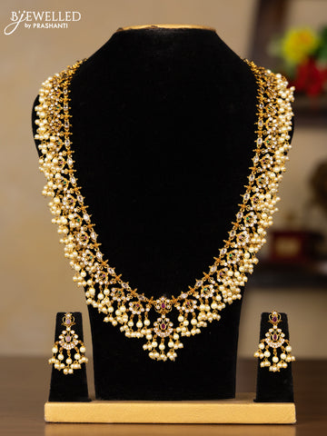 Antique guttapusalu haaram with kemp and cz stones in pearl hangings