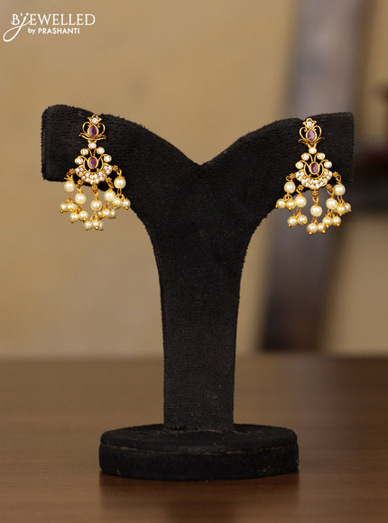 Antique guttapusalu haaram with kemp and cz stones in pearl hangings